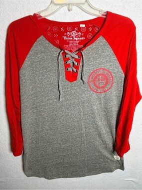 UGA Bulldogs Three Square Red & Black Raglan 3/4 Sleeve Tee Size L